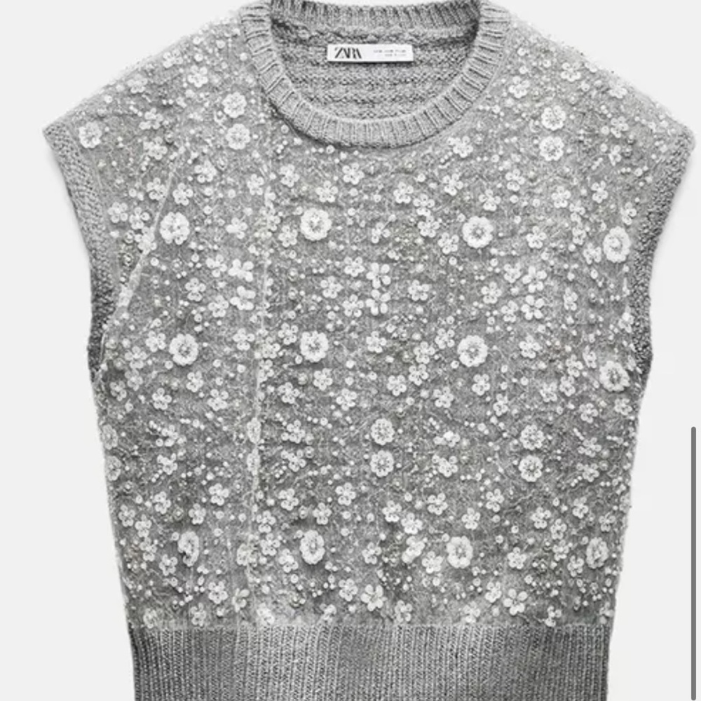 Zara Silver Floral Knit Sweater